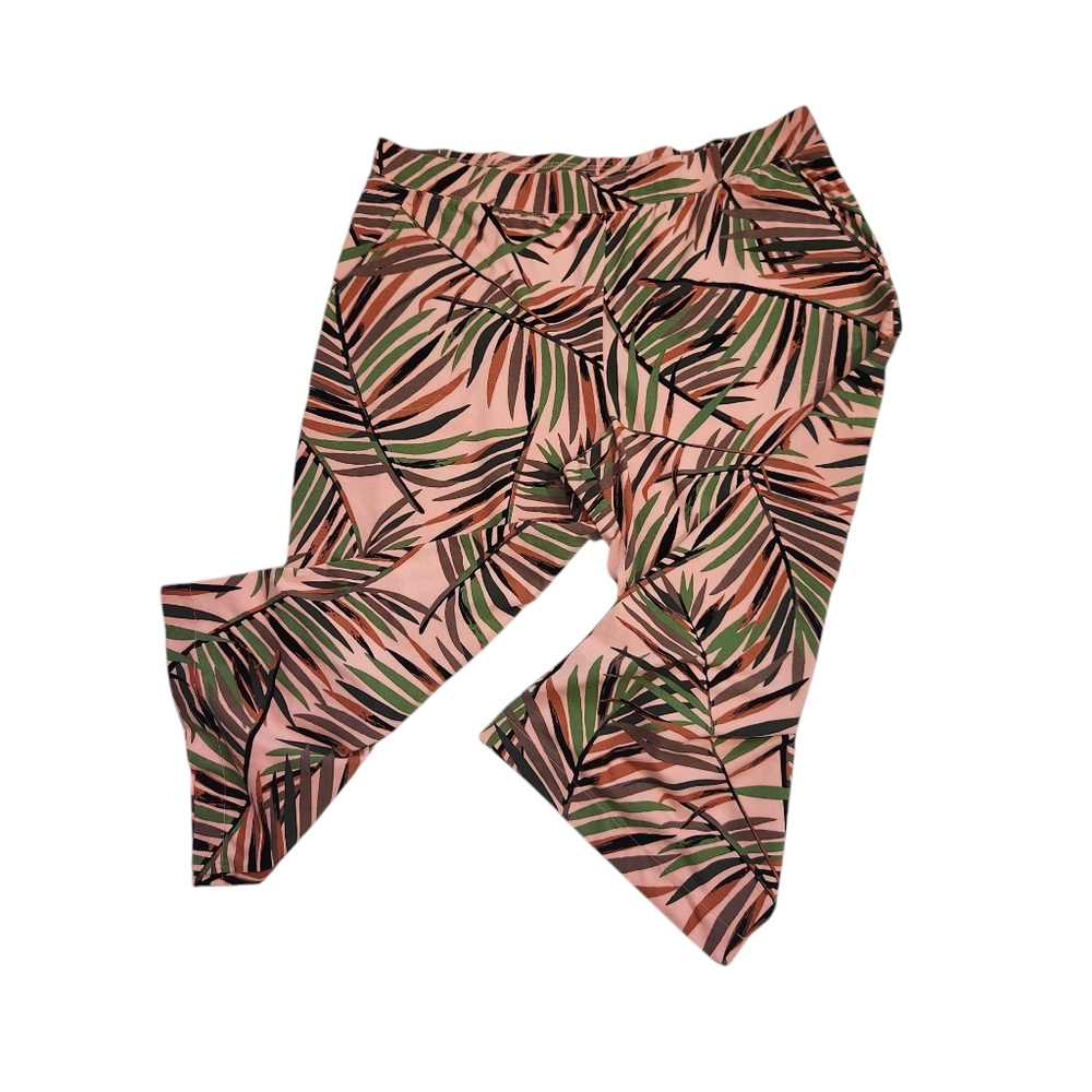 D & Co. Beach Women's Bohemian Wide Leg Relaxed Palm Print Crop Pants XLP Resort